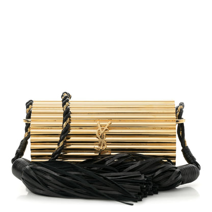 Saint Laurent Ribbed Plexiglass Lambskin Fringe Monogram Opium Box Bag Gold 1 of 12