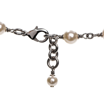 Chanel Crystal Pearl CC Necklace Silver 5 of 6