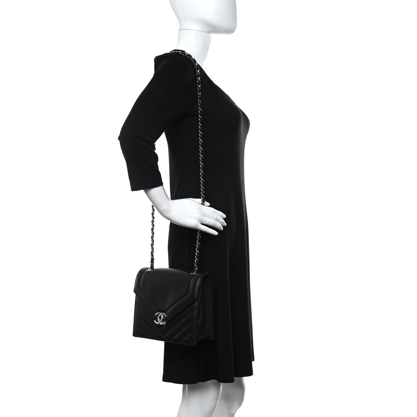 Calfskin Quilted Chevron Small Single Flap Black