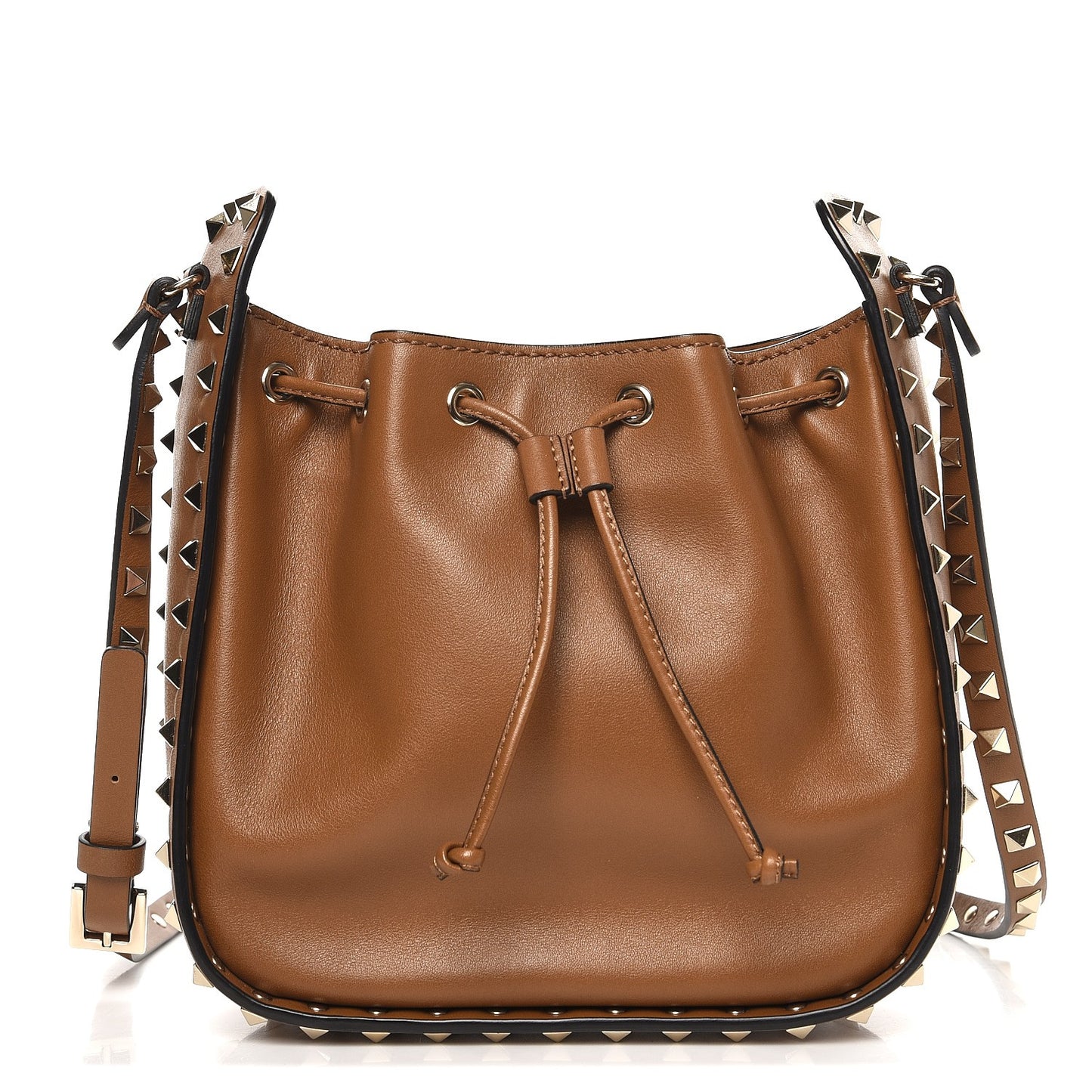 Vitello Rockstud Bucket Bag Bright Cognac