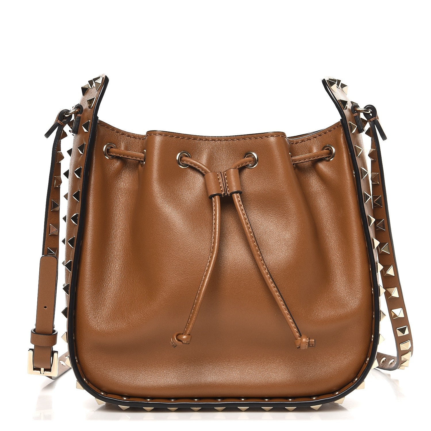 Valentino Garavani Vitello Rockstud Bucket Bag Bright Cognac 1 of 7
