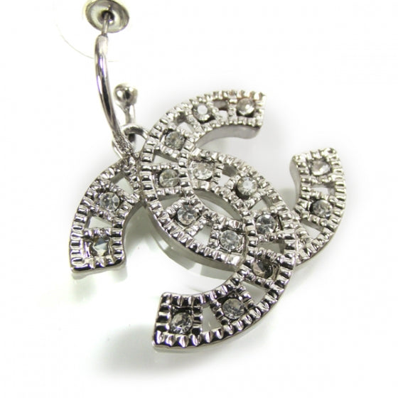 Crystal CC Logo Earrings Silver