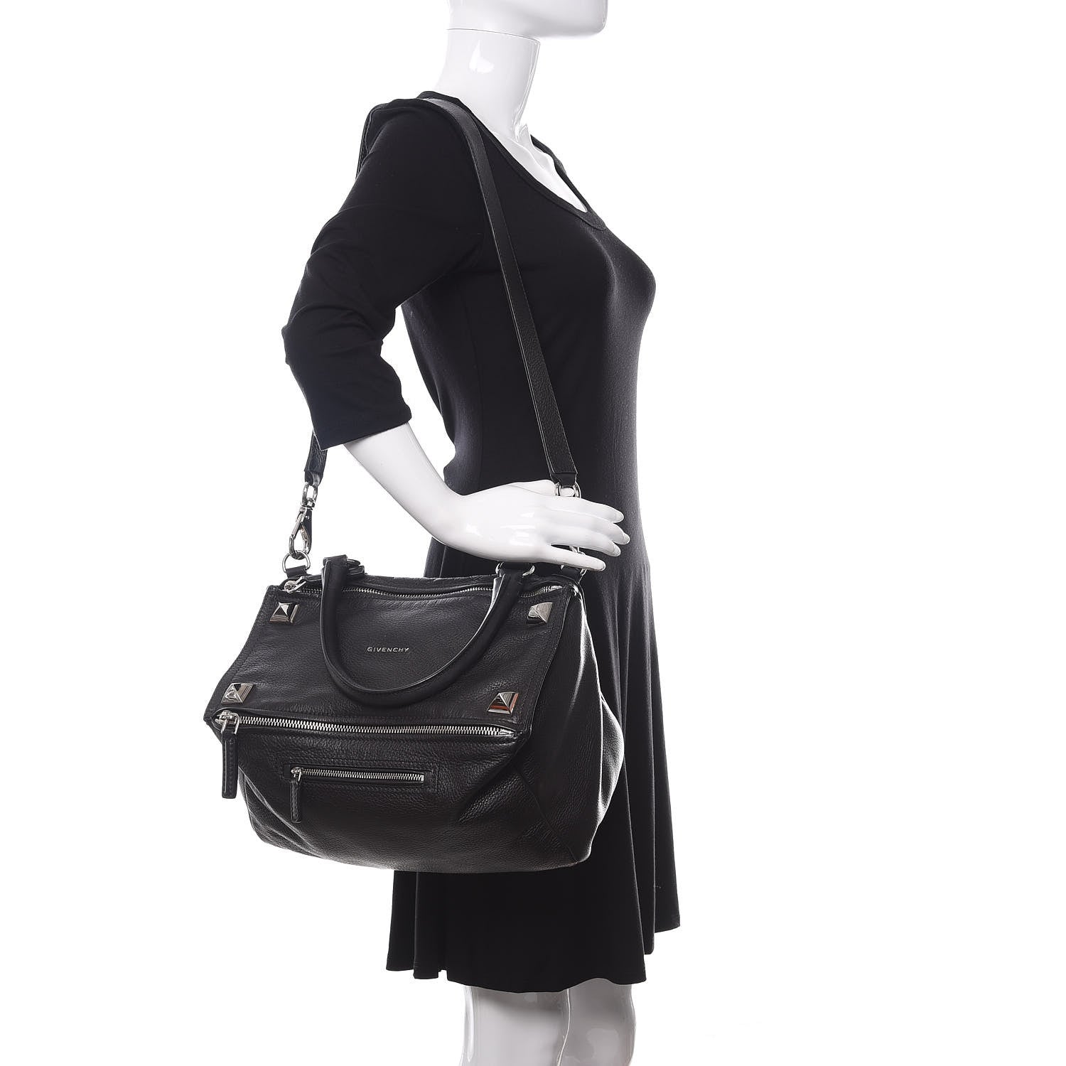 Givenchy Pebbled Calfskin Medium Pyramid Stud Pandora Black 2 of 10