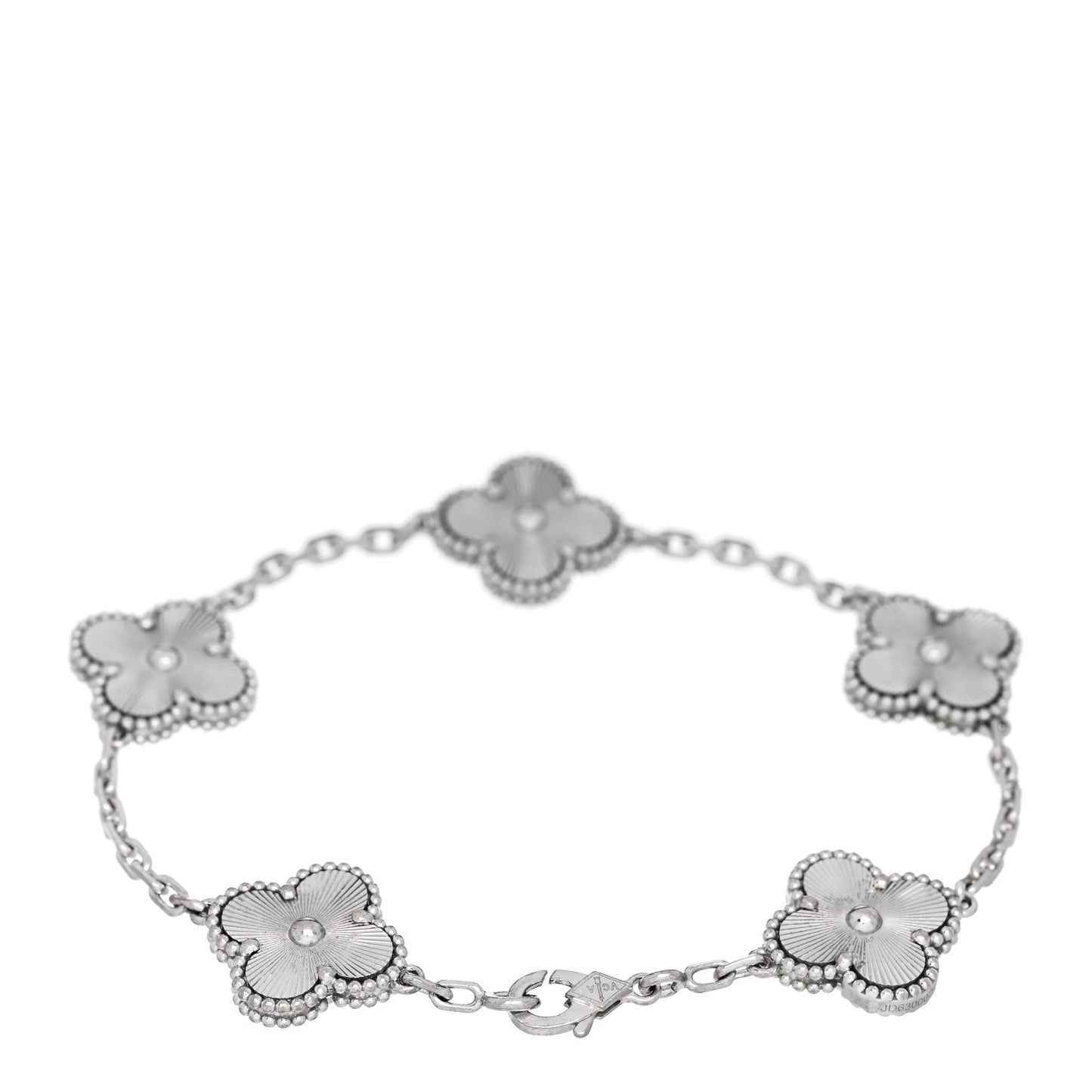 18K White Gold 5 Motifs Guilloche Vintage Alhambra Bracelet