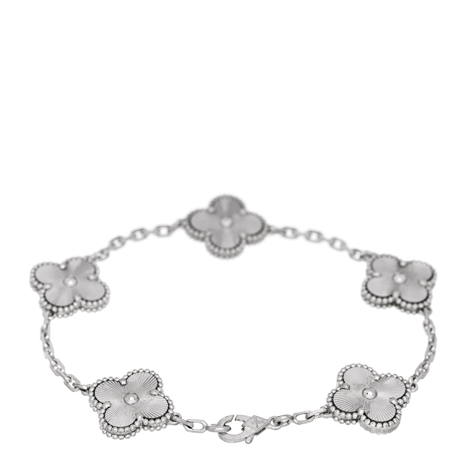 Van Cleef & Arpels 18K White Gold 5 Motifs Guilloche Vintage Alhambra Bracelet 2 of 4