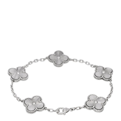Van Cleef & Arpels 18K White Gold 5 Motifs Guilloche Vintage Alhambra Bracelet 2 of 4