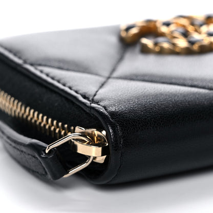 Chanel Lambskin Quilted Chanel 19 Zip Around Coin Purse Wallet Black 9 of 12