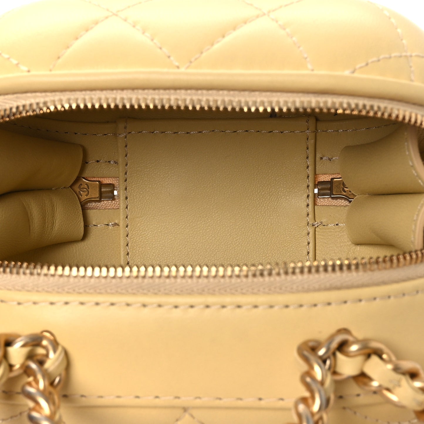 Lambskin Quilted CC Bubble Vanity Case With Chain Light Yellow