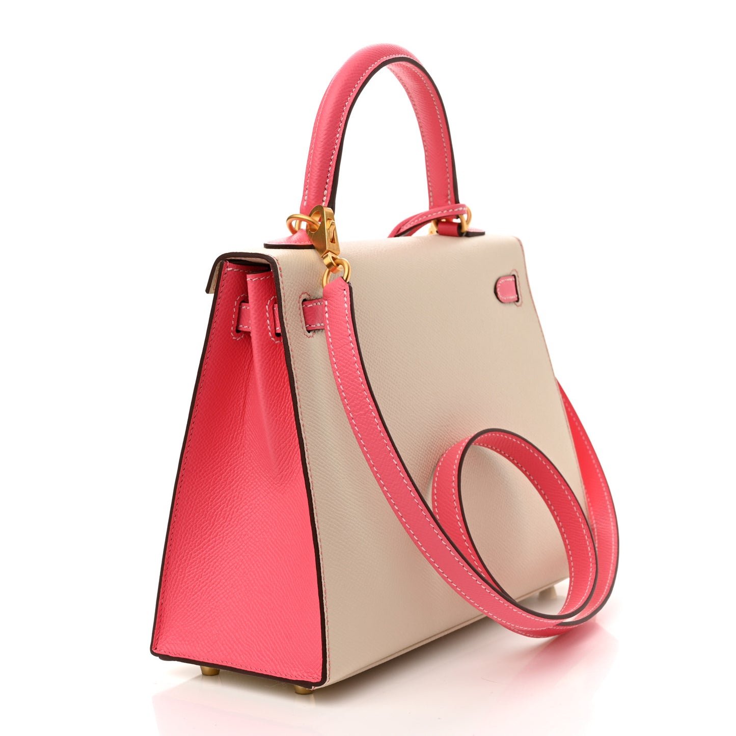 Epsom Bi-Color Horseshoe Kelly Sellier 25 Craie Rose Azalee