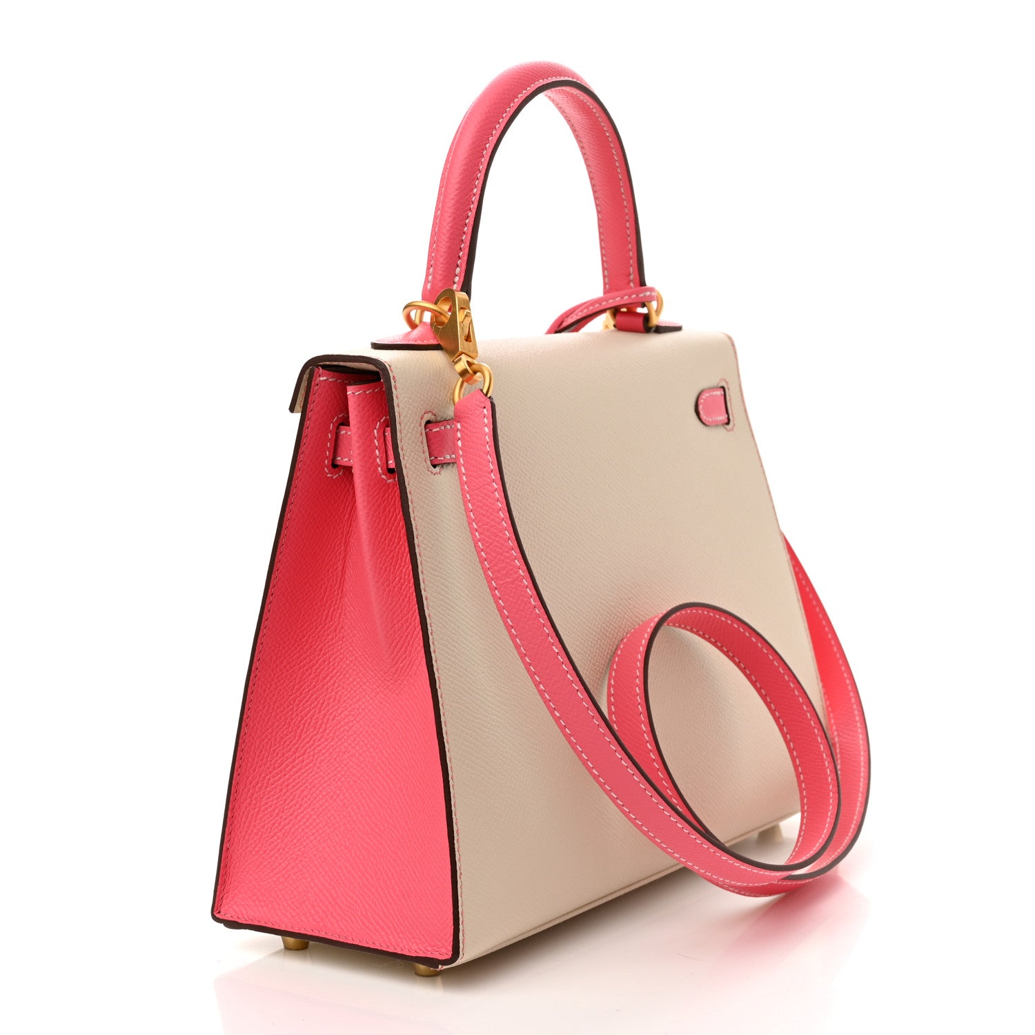 Hermes Epsom Bi-Color Horseshoe Kelly Sellier 25 Craie Rose Azalee 2 of 10