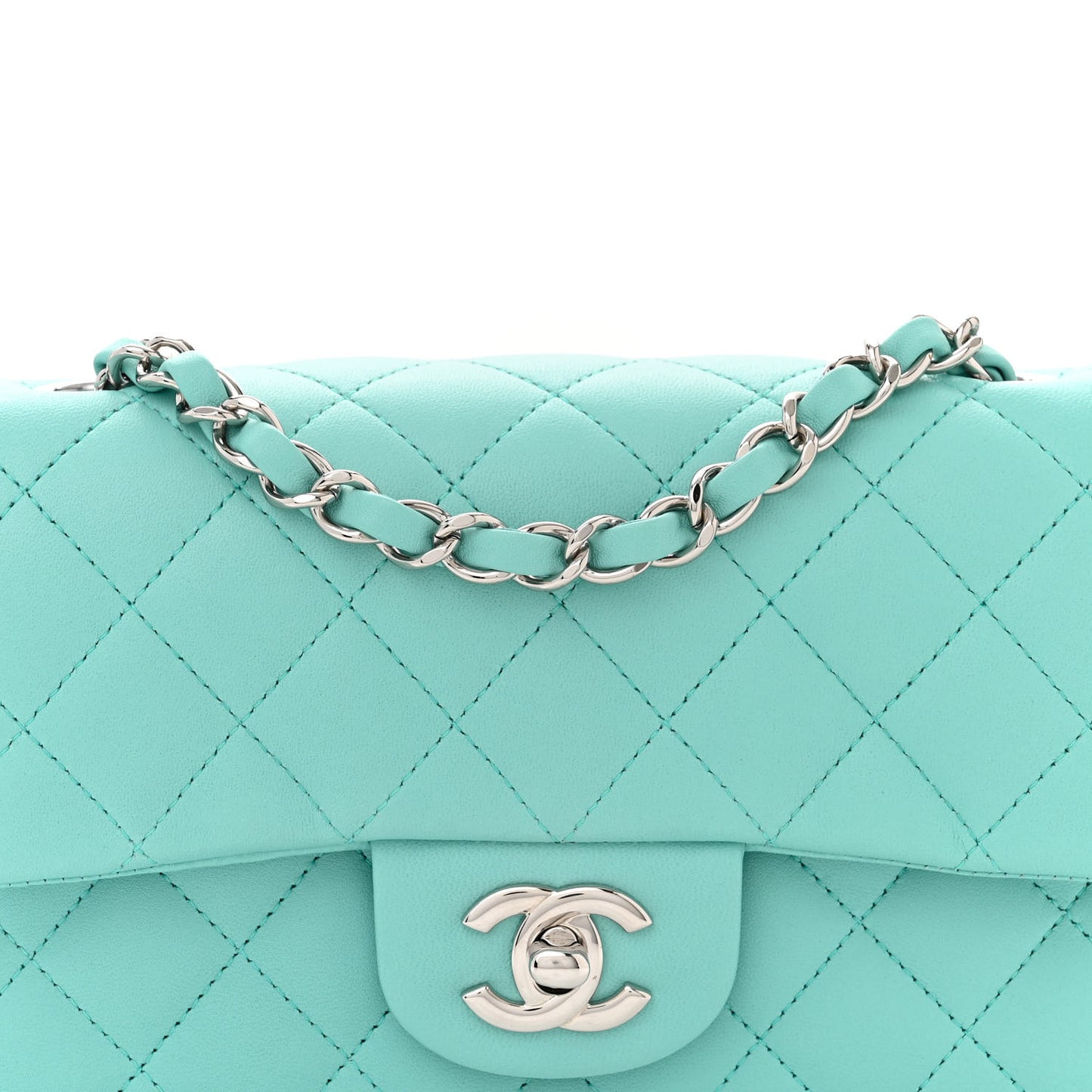 Lambskin Quilted Mini Rectangular Flap Light Blue