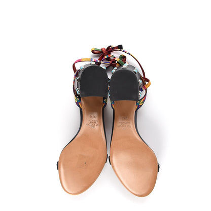 Valentino Garavani Calfskin Embroidered Rockstud Rolling Wrap Sandals 38.5 Black Multicolor 5 of 8