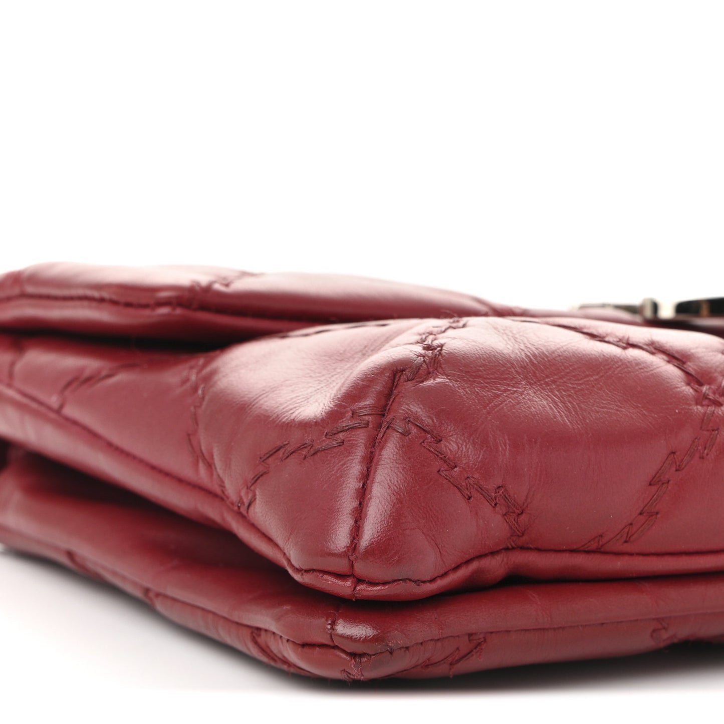 Calfskin Quilted Double Stitch Hamptons Clutch with Chain Red