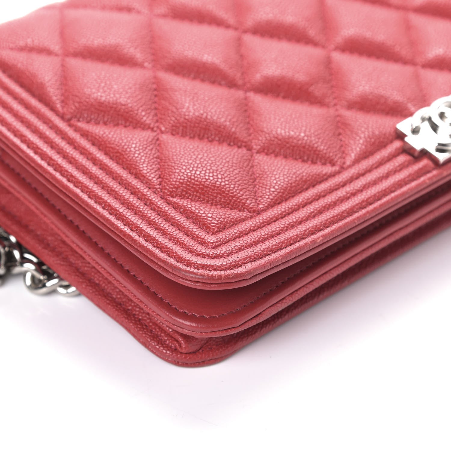 Chanel Caviar Quilted Boy Wallet On Chain WOC Red 5 of 9