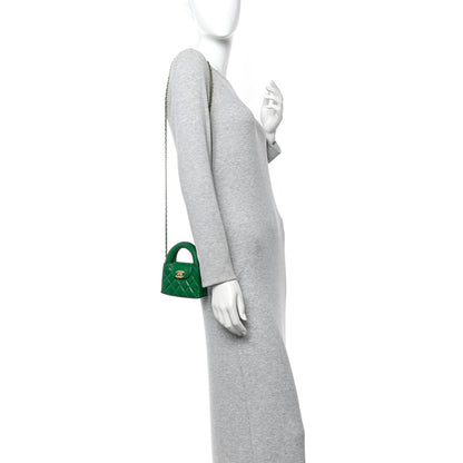 Chanel Shiny Aged Calfskin Quilted Mini Nano Kelly Shopper Green 2 of 10