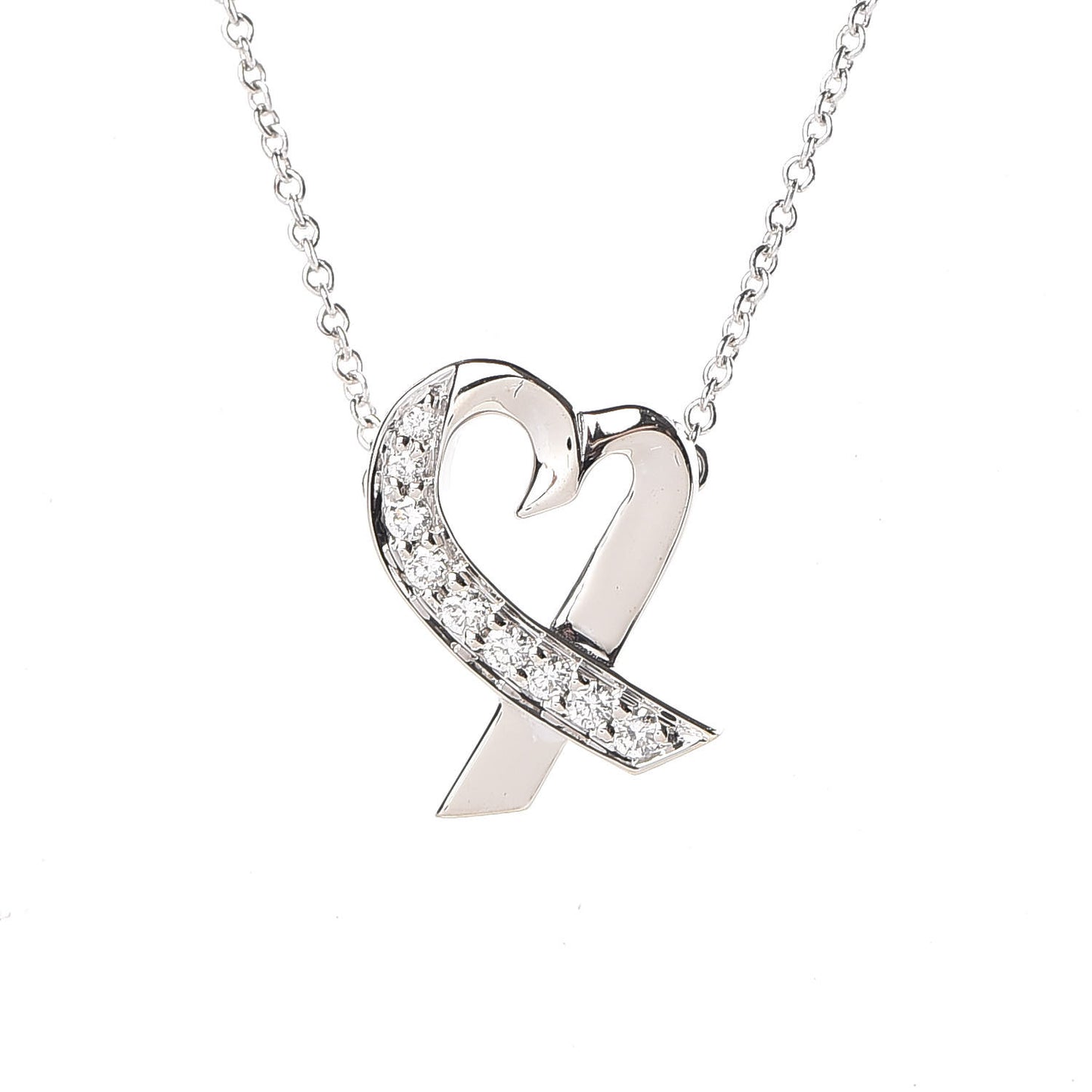 18K White Gold Diamond Small Paloma Picasso Loving Heart Necklace