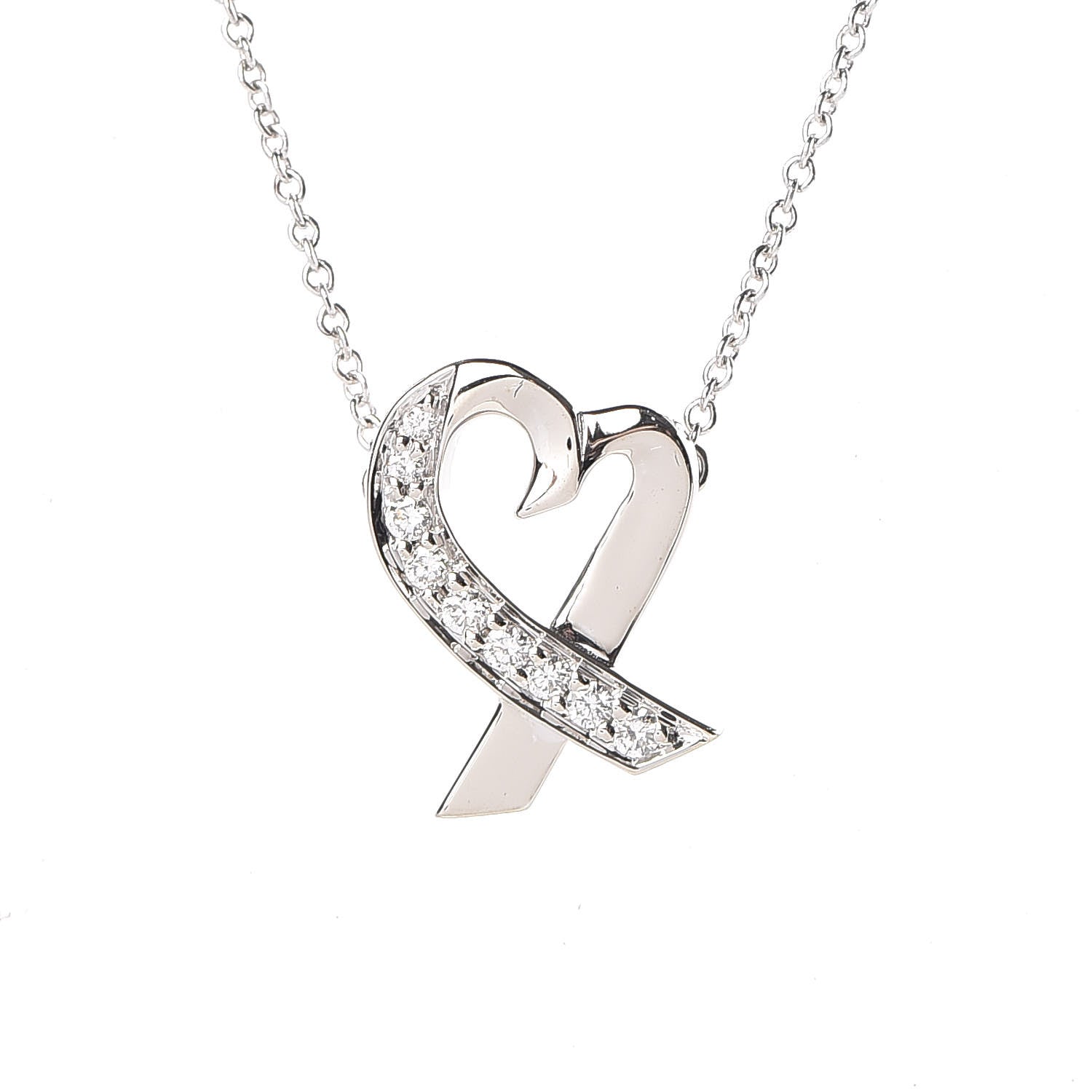 Tiffany 18K White Gold Diamond Small Paloma Picasso Loving Heart Necklace 4 of 7