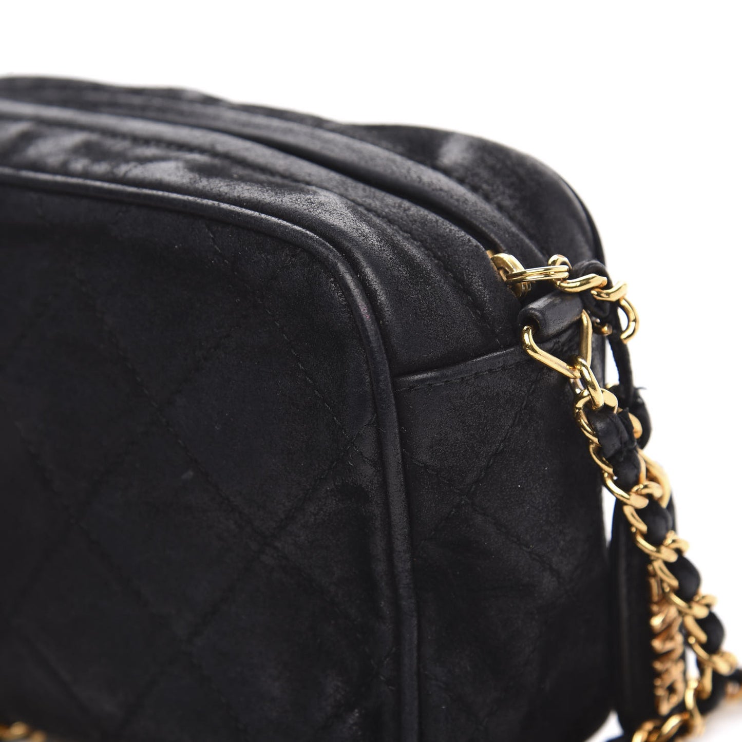 Suede Quilted Camera Case Crossbody Bag Black