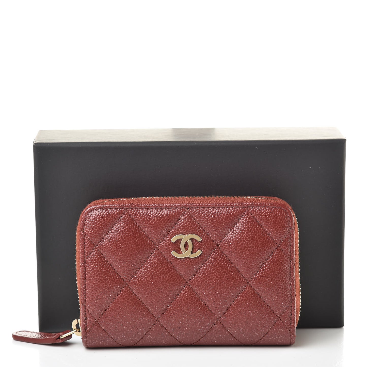 Iridescent Caviar Quilted Zip Coin Purse Burgundy
