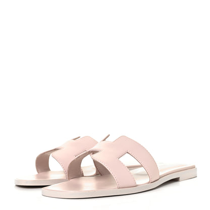 Hermes Box Calfskin Oran Sandals 37.5 Rose Pale 3 of 9