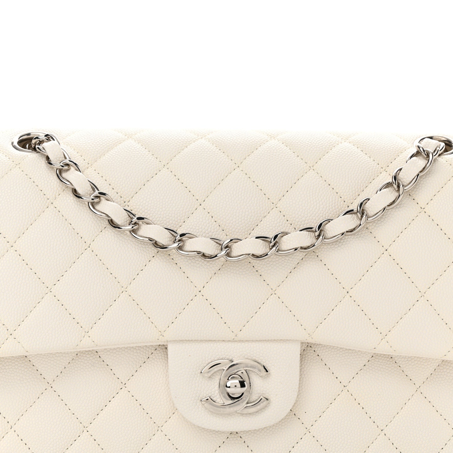 Caviar Quilted Medium Double Flap White