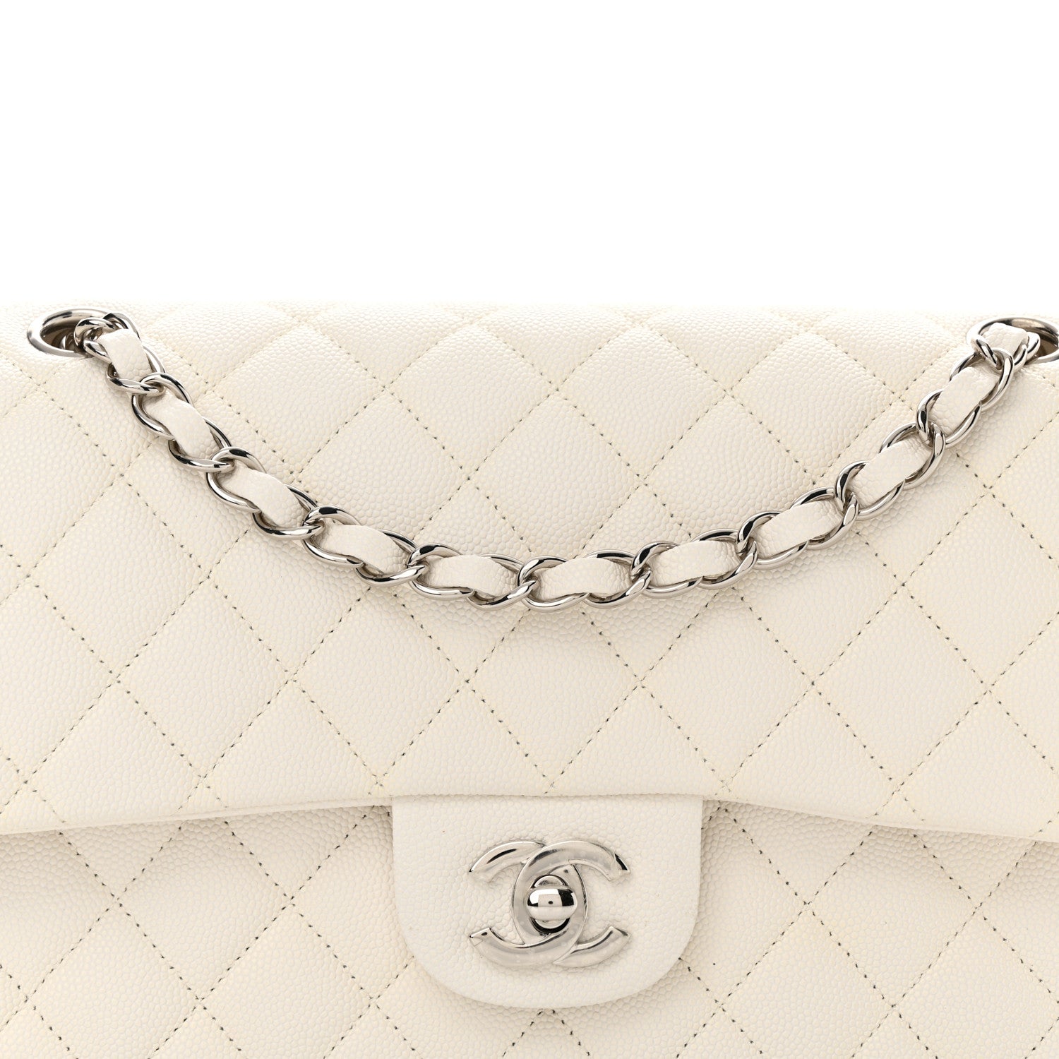 Chanel Caviar Quilted Medium Double Flap White 8 of 12