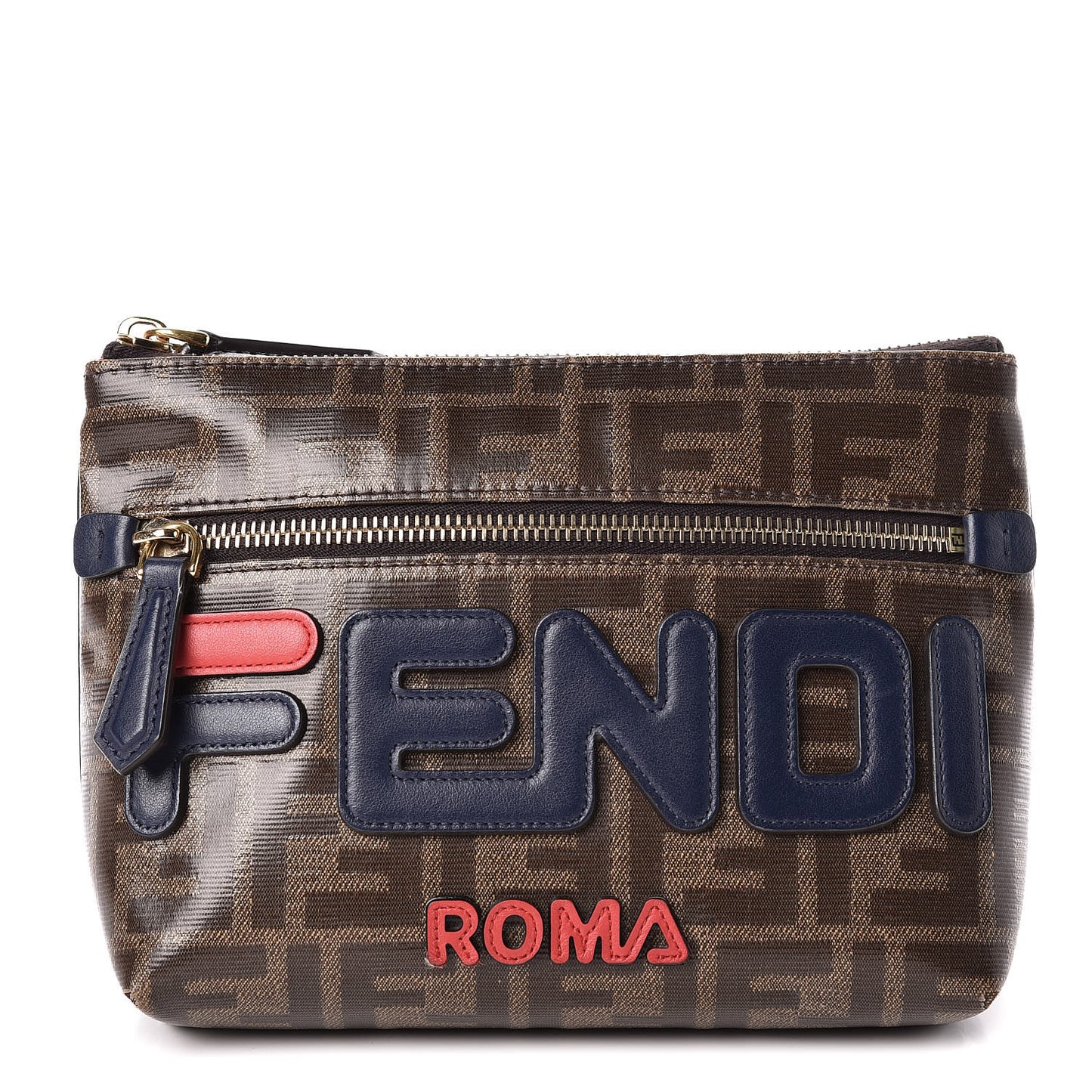 X FILA Glazed Fabric Vitello Century FF 1974 Mania Pouch Mogano Panna Blueberry