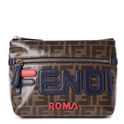 Fendi X FILA Glazed Fabric Vitello Century FF 1974 Mania Pouch Mogano Panna Blueberry 1 of 16