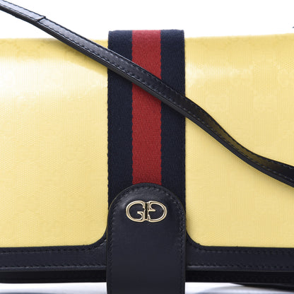 Gucci Crystal Monogram Plutone Calfskin Web Ophidia Flap Messenger Bag Straw Yellow Blue 14 of 15
