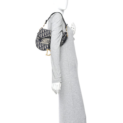 Christian Dior Oblique Embroidered Saddle Bag Blue 2 of 14