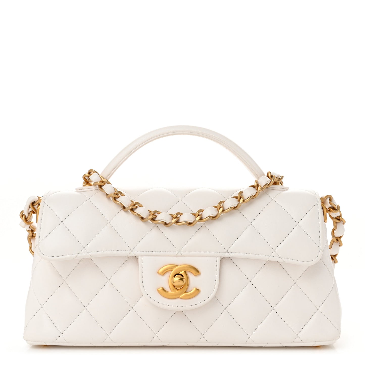 Lambskin Quilted Mini Flap Top Handle Bag White