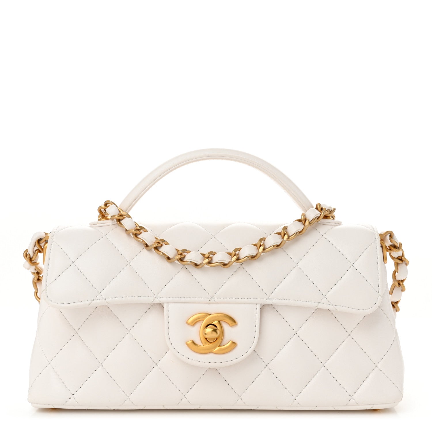 Chanel Lambskin Quilted Mini Flap Top Handle Bag White 1 of 11