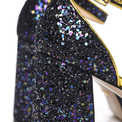 Gucci Glitter Soko Bee Platform Mid Heel Sandals 38 Notte Oro Multicolor 11 of 11