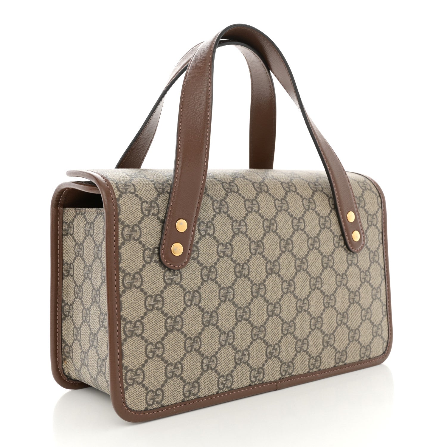 Gucci GG Supreme Monogram Azalea Calfskin Small Horsebit 1955 Foldover Top Handle Bag Beige Ebony Brown Sugar 3 of 13