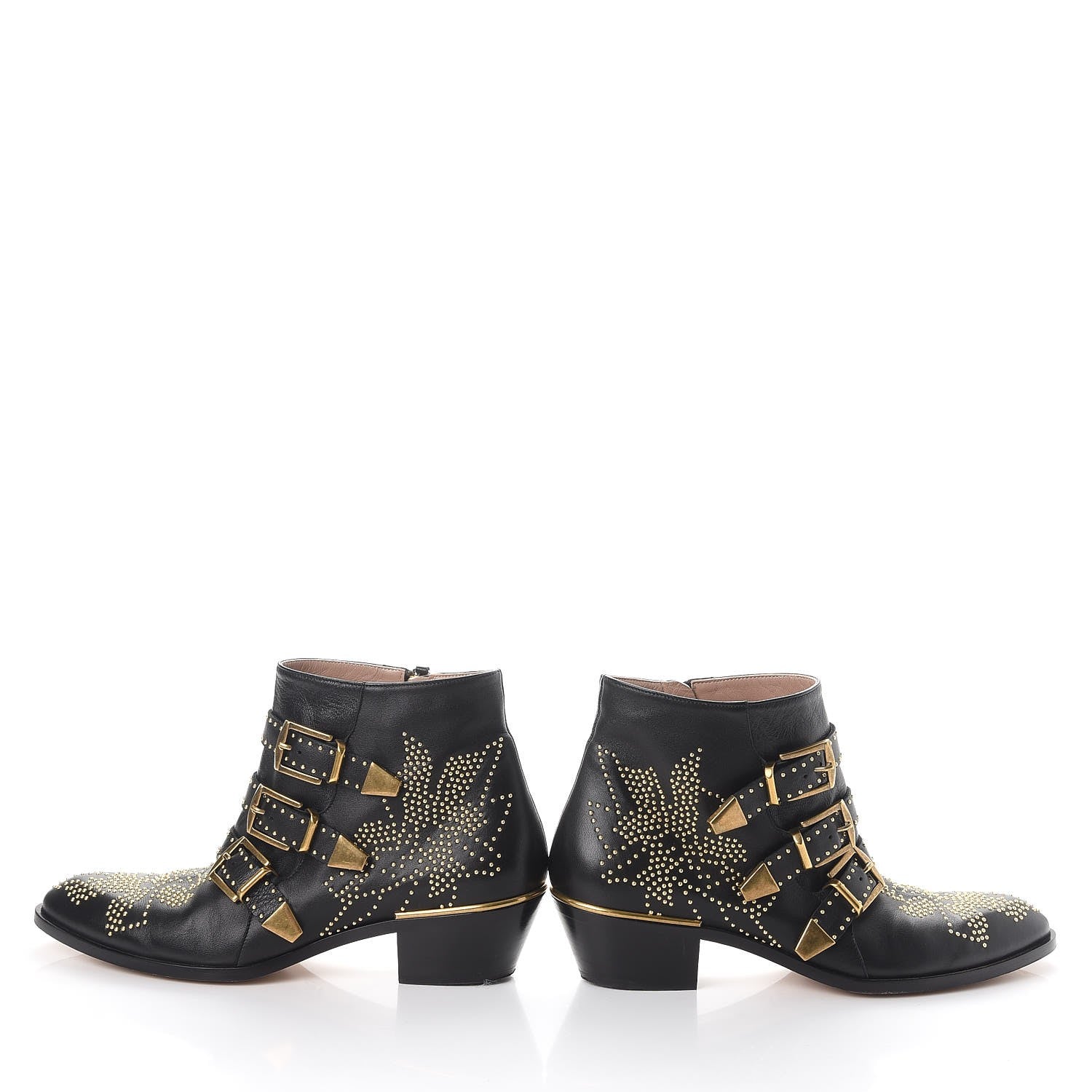 Chloe Nappa Sheepskin Studded Susanna Ankle Boots 40 Black Gold 6 of 12
