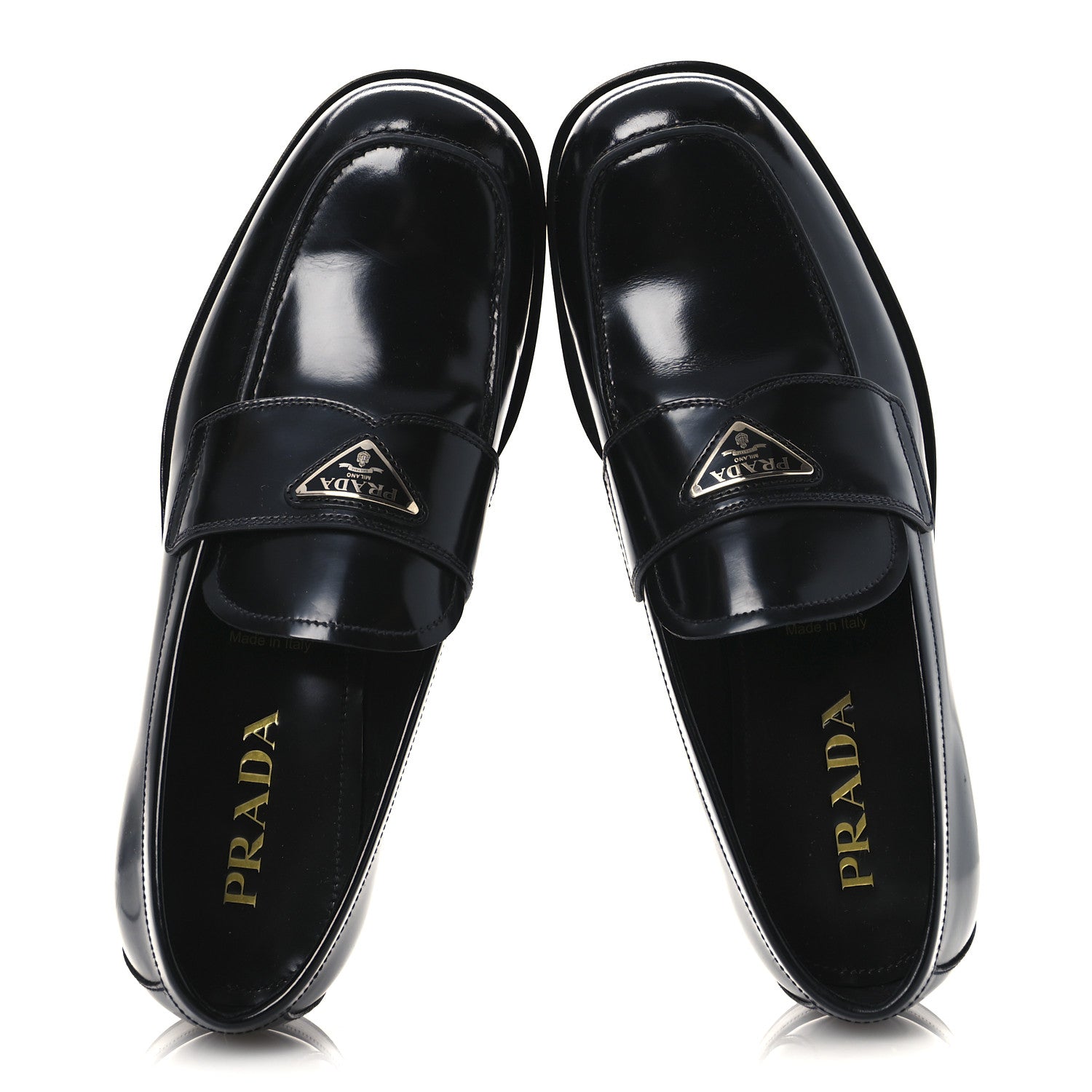 Prada Spazzolato Fume Metal Triangle Logo Mens Loafers 8.5 Black 2 of 12
