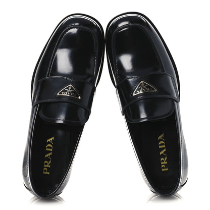 Prada Spazzolato Fume Metal Triangle Logo Mens Loafers 8.5 Black 2 of 12