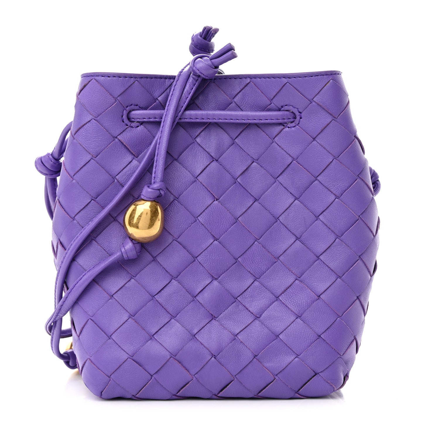 Nappa Intrecciato Small Drawstring Bucket Bag Purple