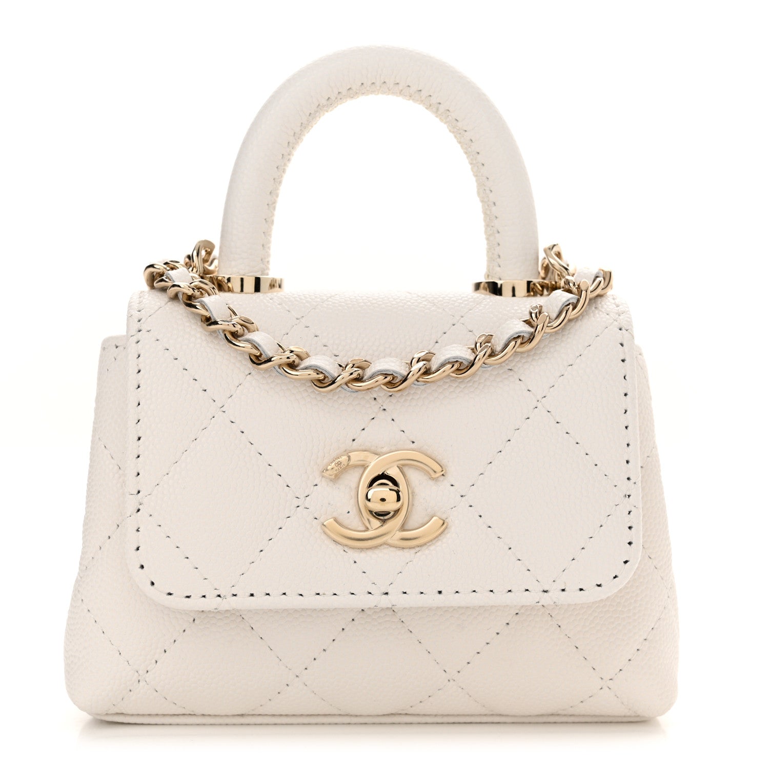 Chanel Caviar Quilted Nano Coco Handle Clutch With Chain White 1 of 11
