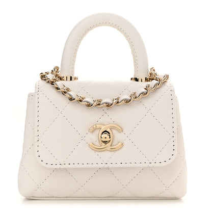 Chanel Caviar Quilted Nano Coco Handle Clutch With Chain White 1 of 11