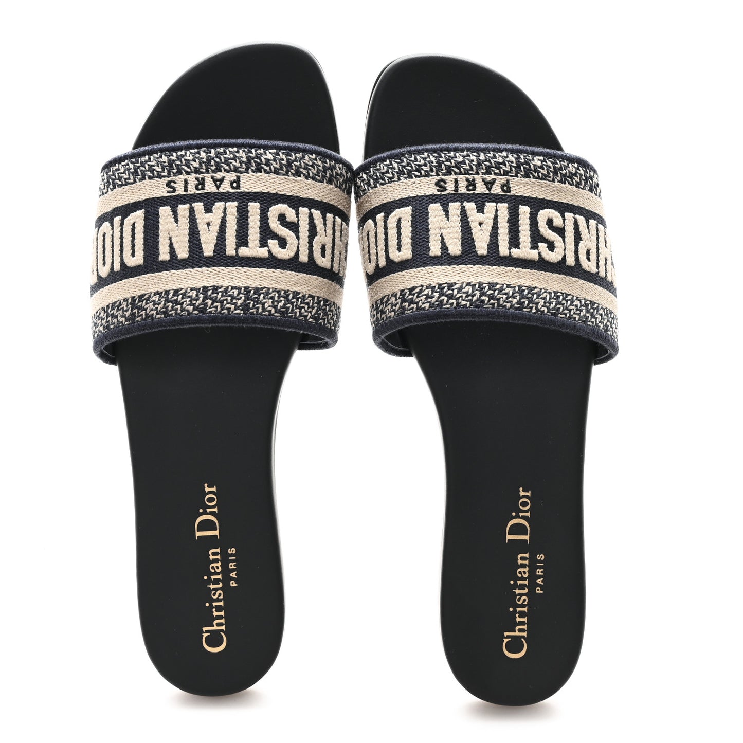 Canvas Embroidered Dway Mules Slide Sandals 36.5 Deep Blue
