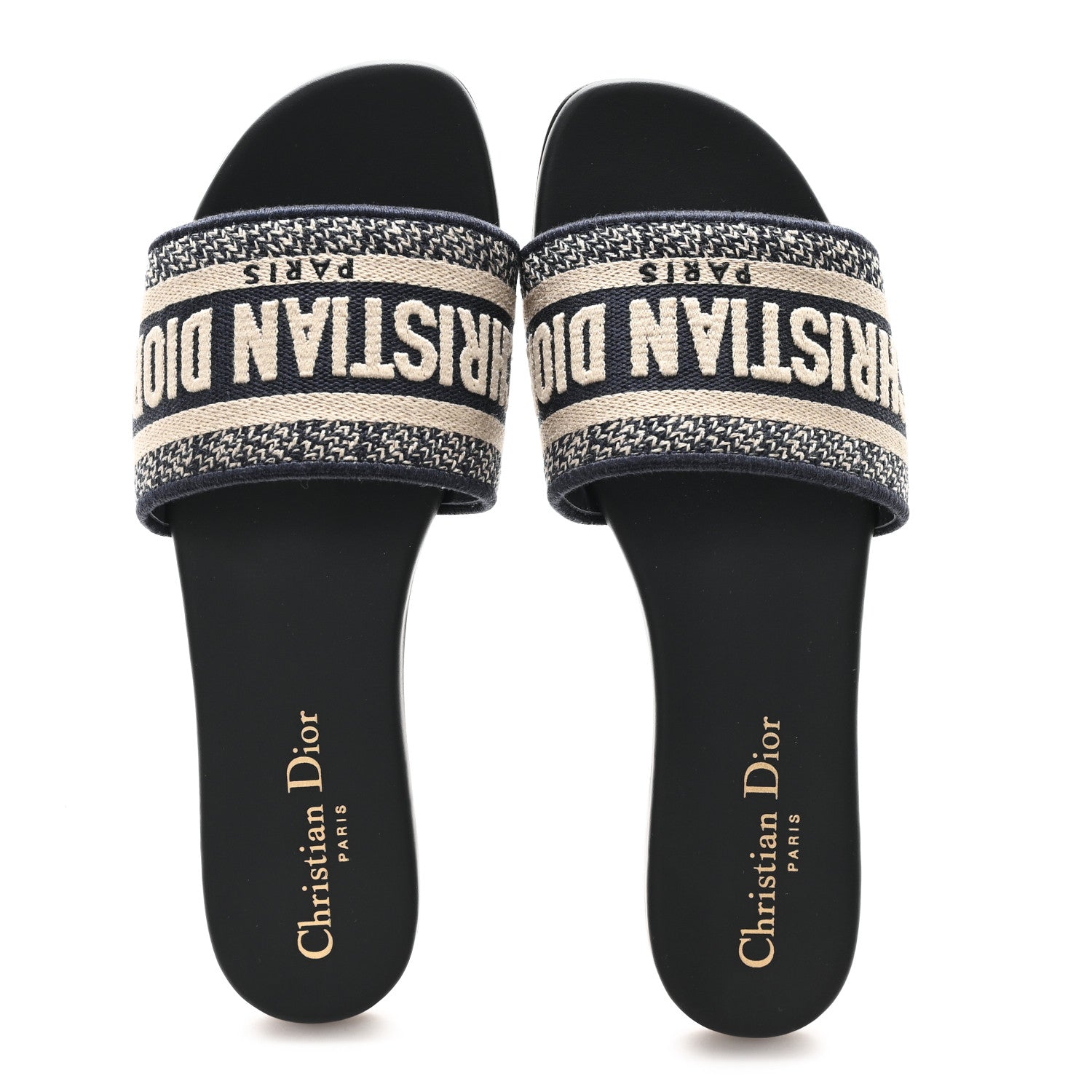 Christian Dior Canvas Embroidered Dway Mules Slide Sandals 36.5 Deep Blue 2 of 9