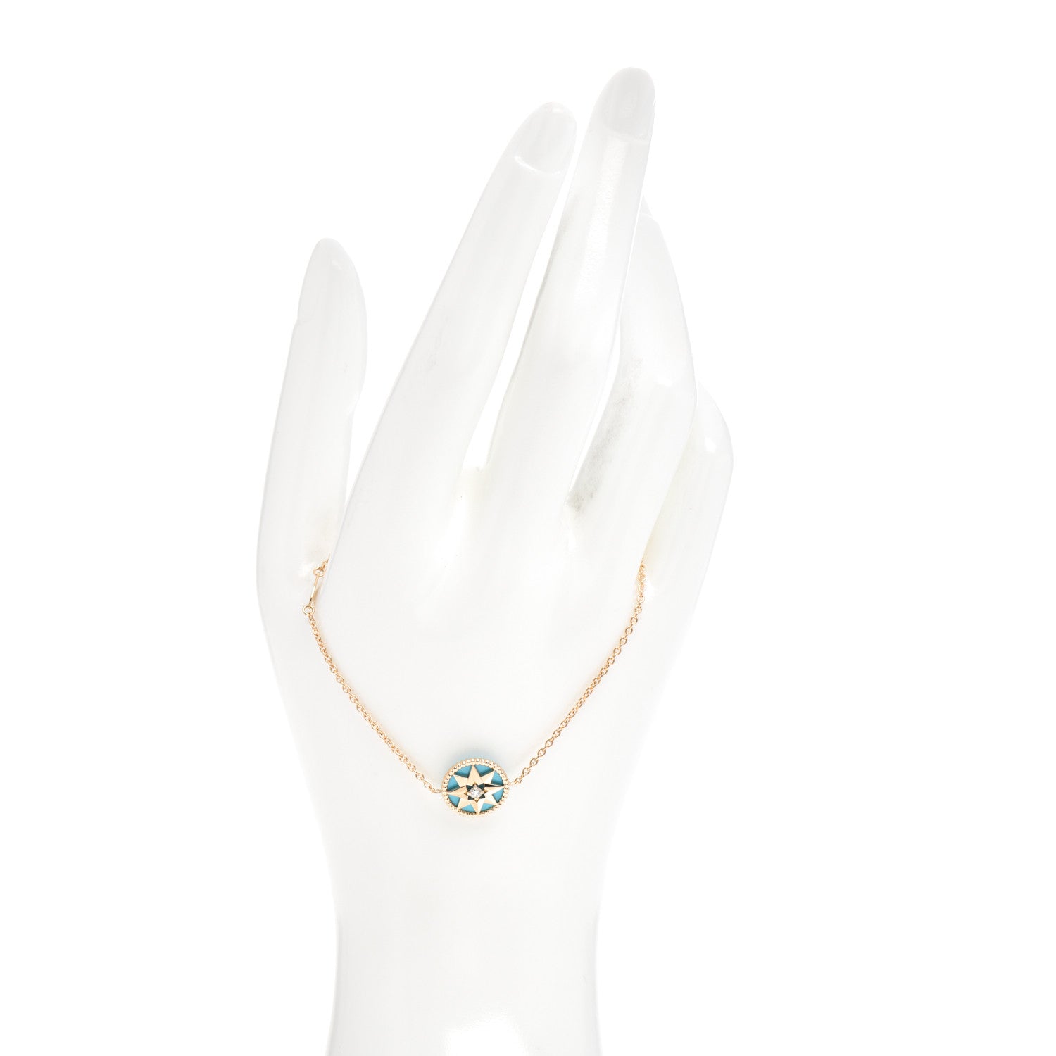 Christian Dior 18K Yellow Gold Diamond Turquoise Rose Des Vents Bracelet 2 of 4