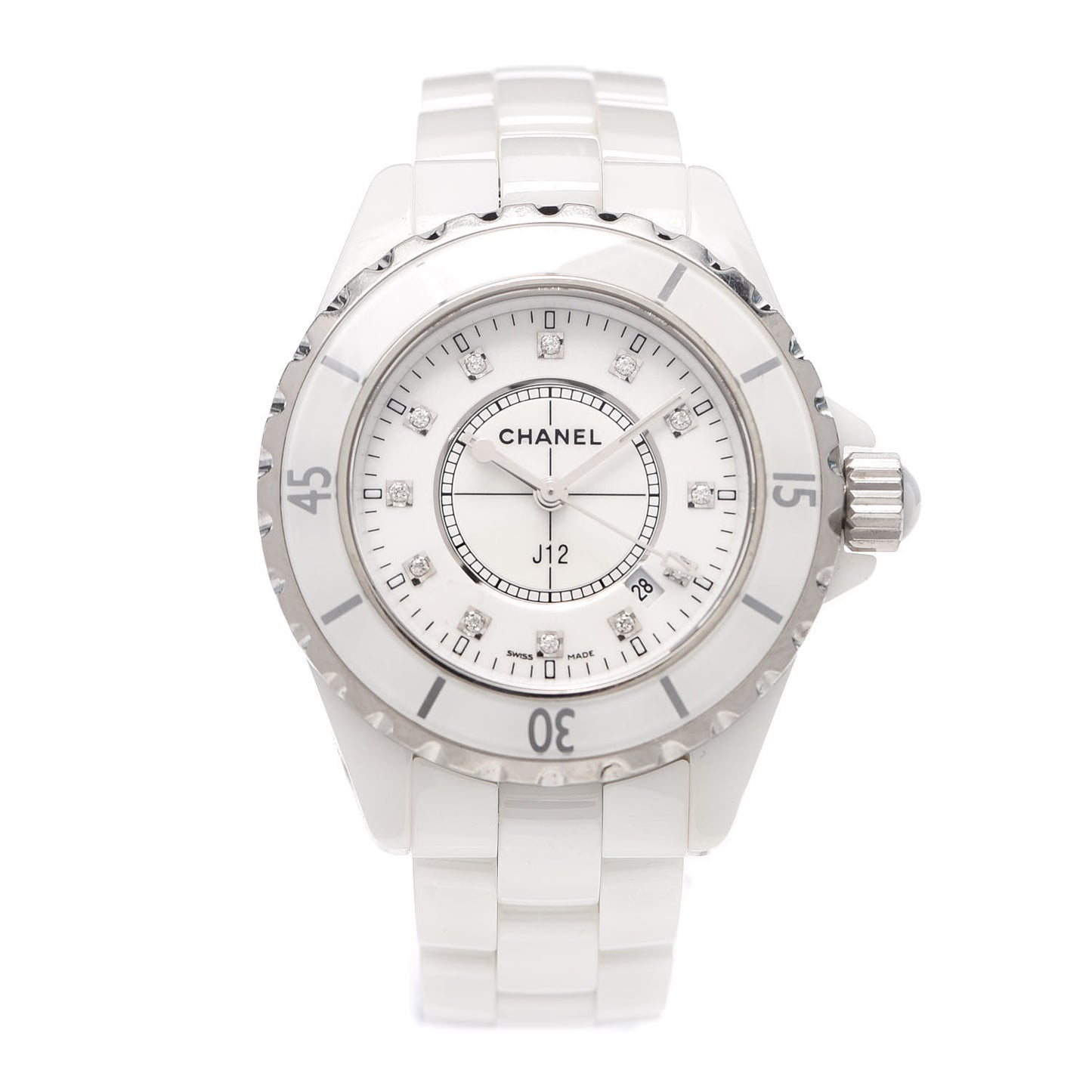 Stainless Steel Ceramic Diamond 33mm J12 Quartz Watch White
