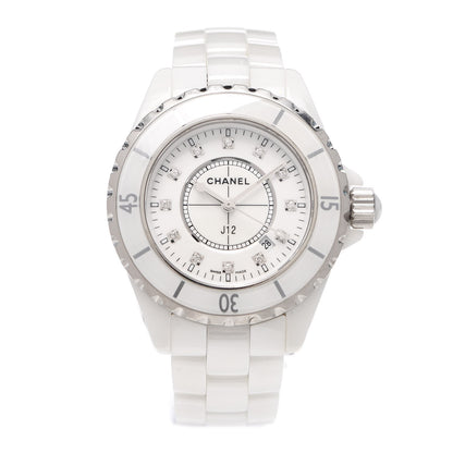 Chanel Stainless Steel Ceramic Diamond 33mm J12 Quartz Watch White 1 of 4