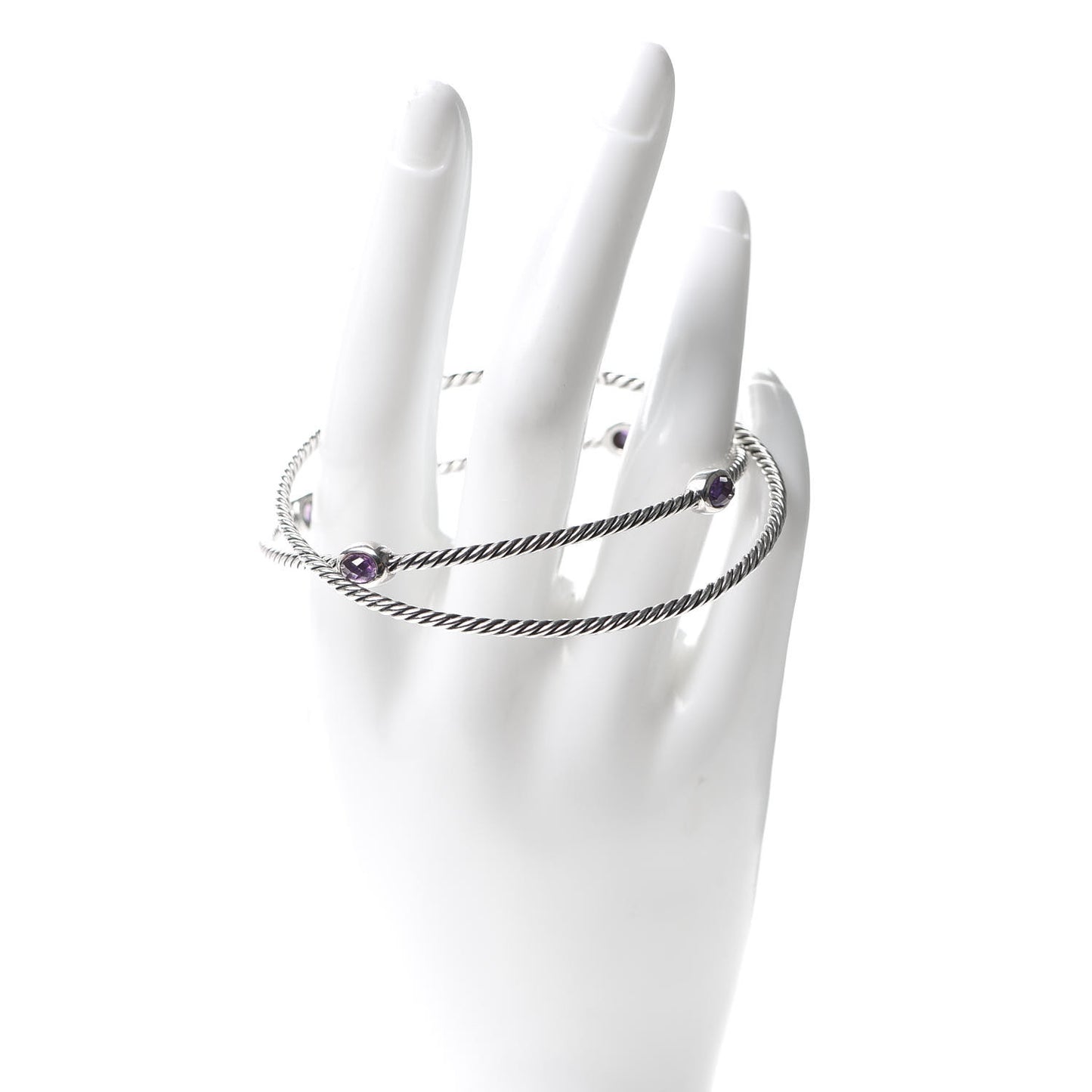 Sterling Silver Amethyst Color Classics Cable Bangle Bracelet Set of 2