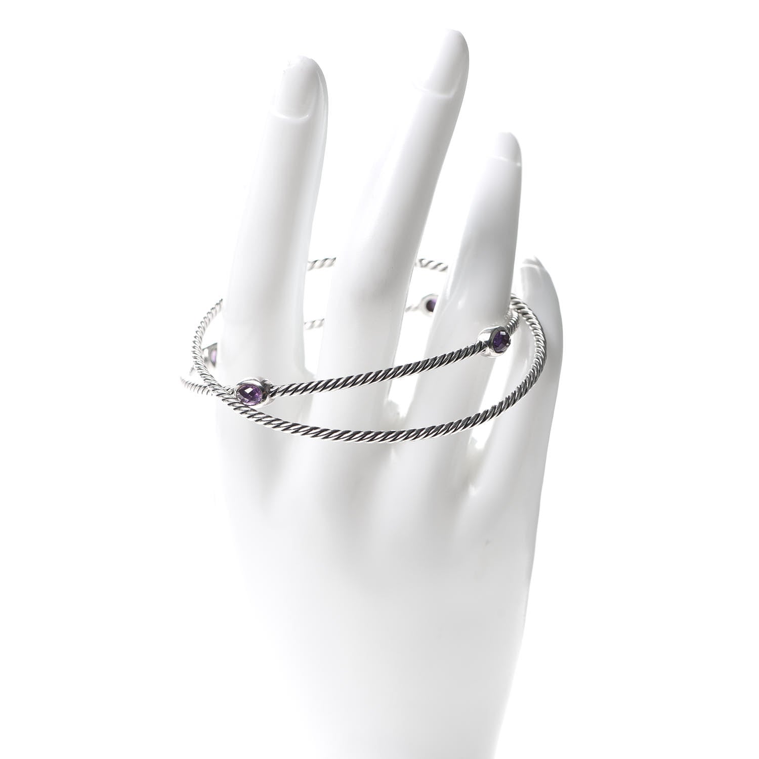 David Yurman Sterling Silver Amethyst Color Classics Cable Bangle Bracelet Set of 2 2 of 5
