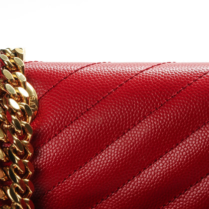 Saint Laurent Grain De Poudre Matelasse Chevron Large Monogram Satchel Lipstick Red 10 of 14