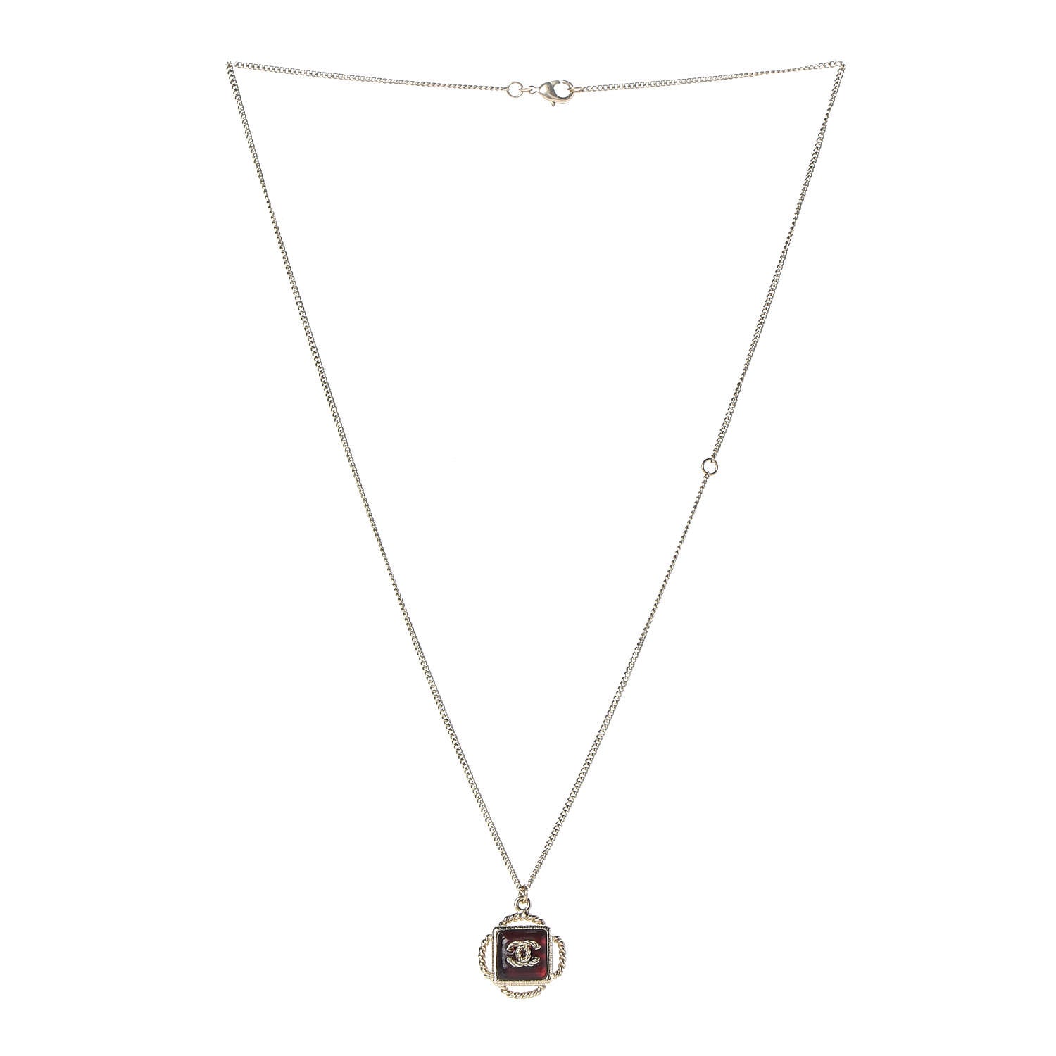 Chanel Resin CC Necklace Gold Red 3 of 4