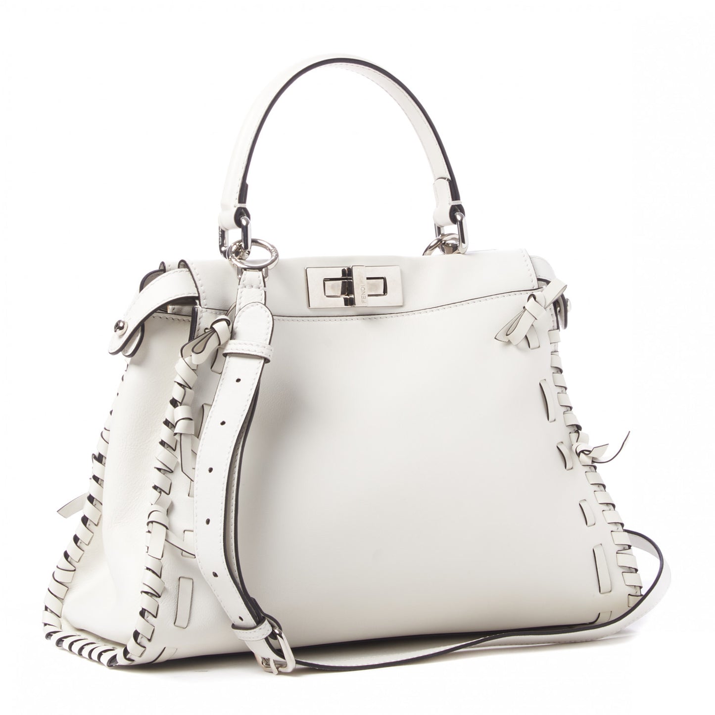 Vitello Seta Century Nappa Whipstitch Medium Peekaboo Iconic Satchel White